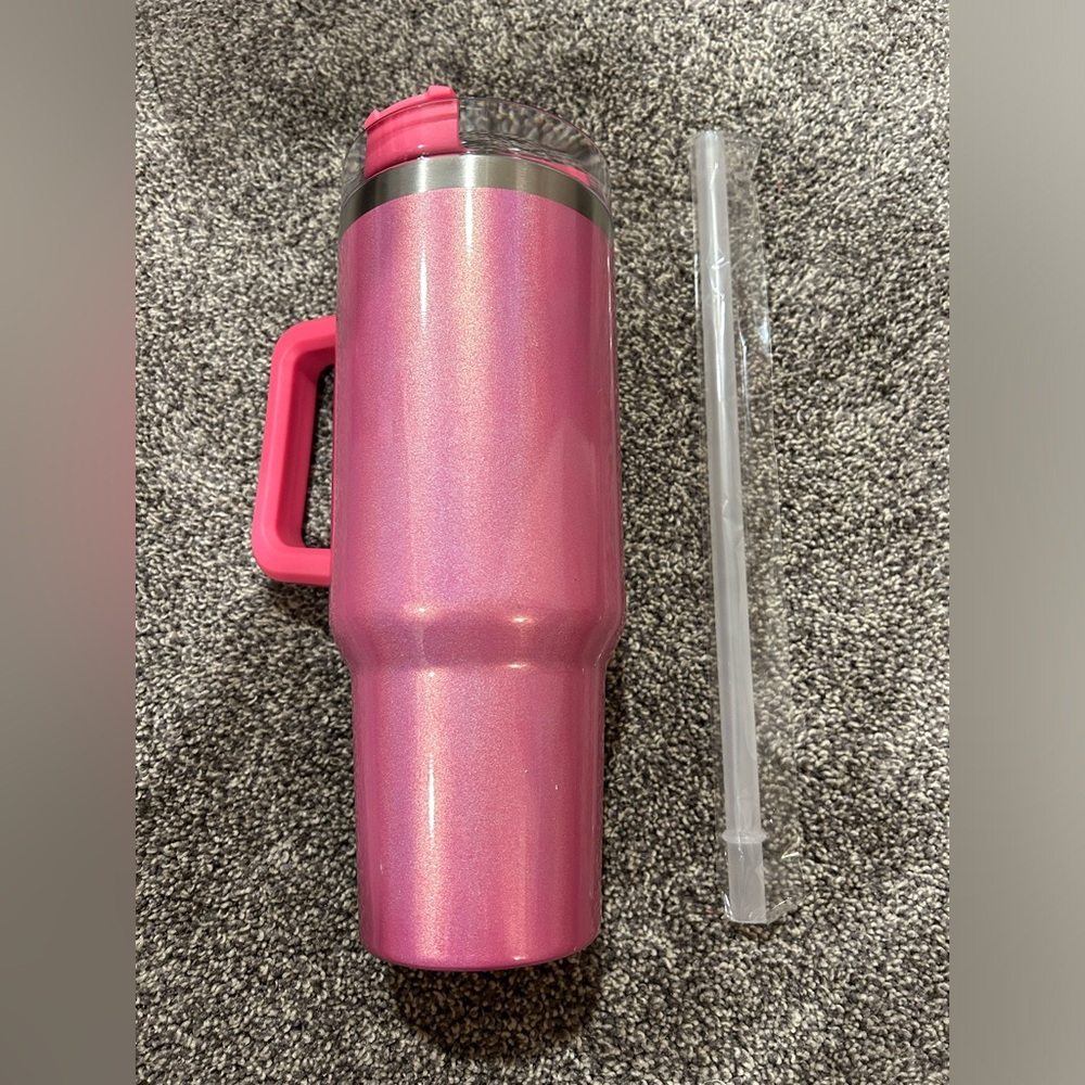 NEW Pink iridescent tumbler with handle